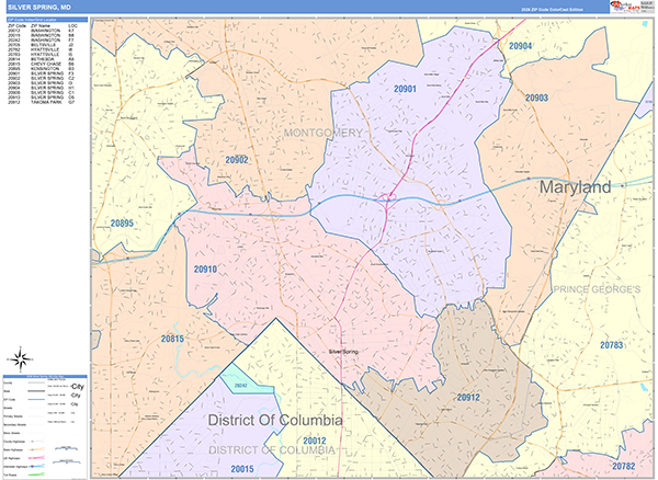 Silver Spring City Wall Map Color Cast Style